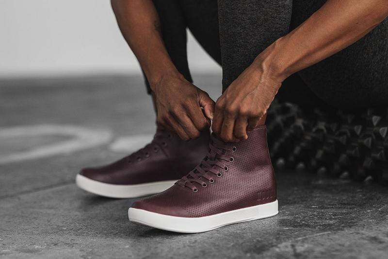 Women's Nobull High-Top Leather Trainers Burgundy | SG E2969B